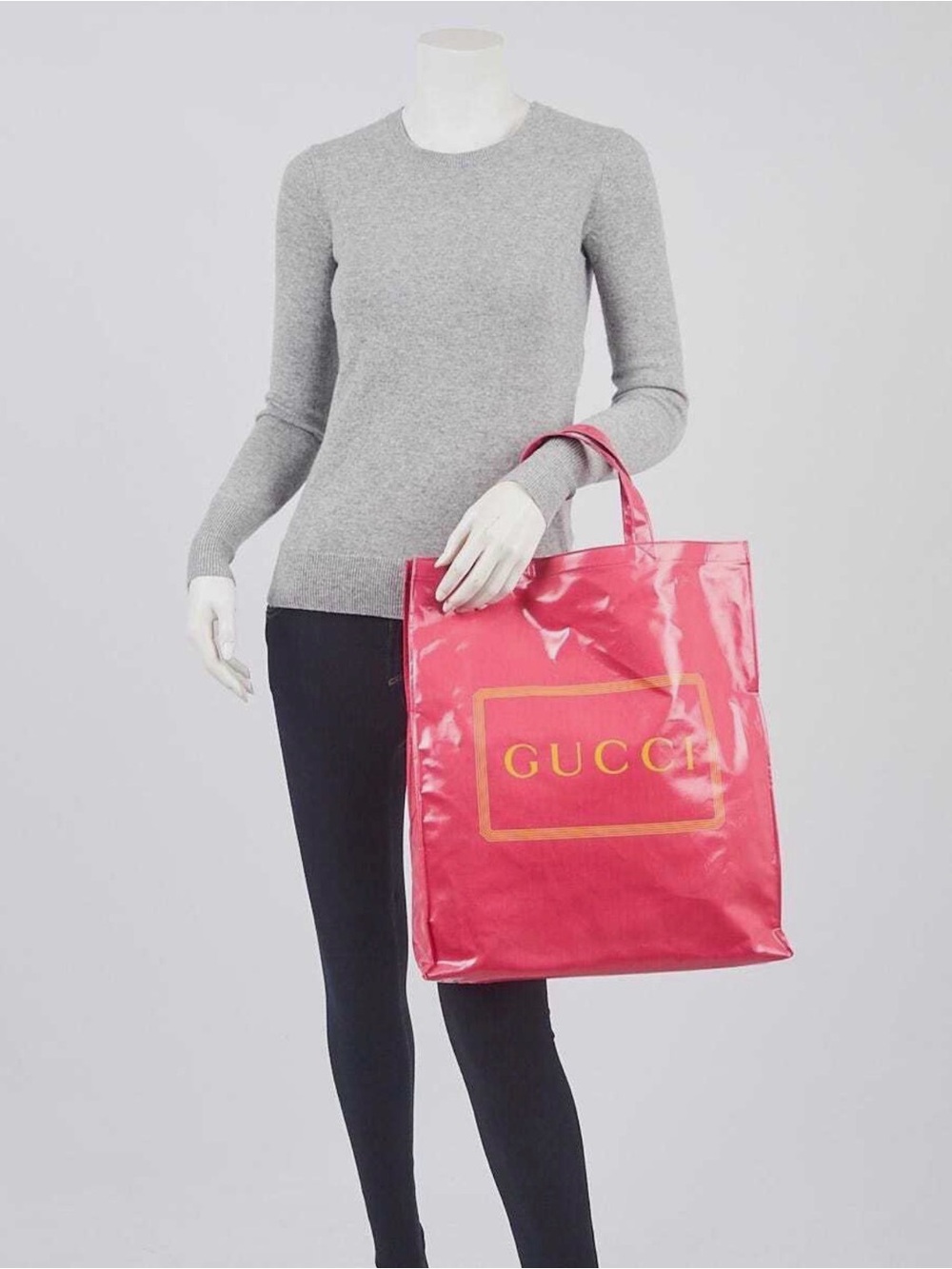 New Gucci Signature Pink Nylon Tote Shopper Bag Large Logo Italy NWT - Picture 2 of 13